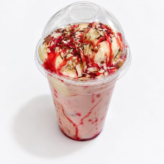 Karachi Mix Special Falooda topped with ice cream, red syrup and chopped nuts